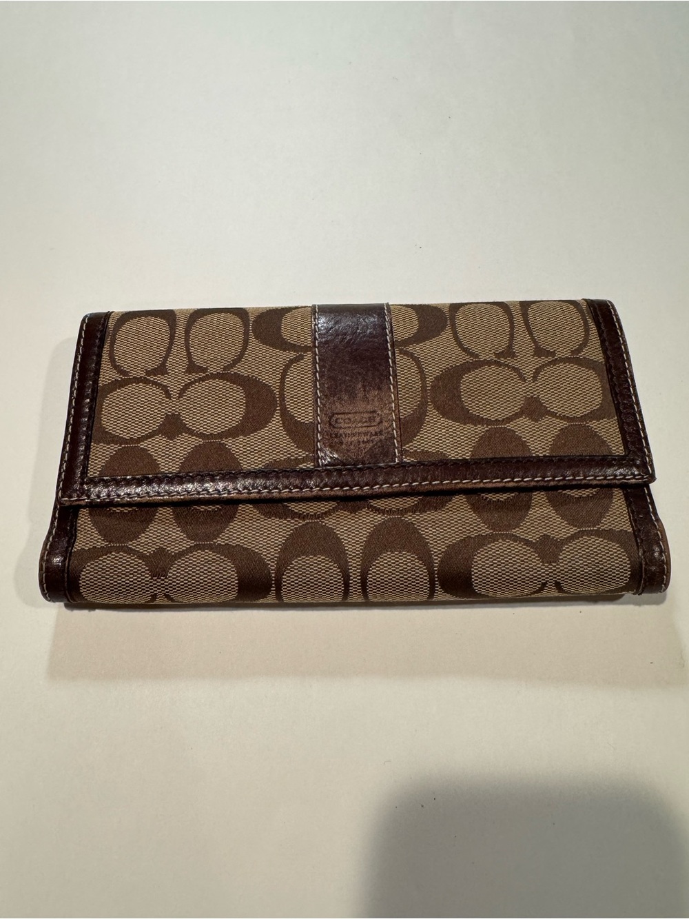 Coach Signature Jacquard Checkbook Wallet – Khaki Brown